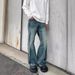 Men's Straight Leg Lightning Stripe Jeans High Street Style Washed Patchwork Design Versatile And Stylish Long Pants_mkmklike.com
