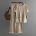 Women's Clothing contrast striped split short sleeved sweater + high waisted slim wide leg pants trousers fashionable casual two piece suit_mkmklike.com