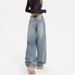 Light Blue Rhinestone Wide Leg Jeans Heavy Duty Loose Fit Straight Leg Pants For Women Spring/Autumn Regular Size Polyester_mkmklike.com