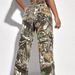 Women's Printed Cargo Jeans - High-Waisted Straight-Leg Denim Pants With Artistic Floral Design (XS-2XL, Unique Woodland Print)_mkmklike.com