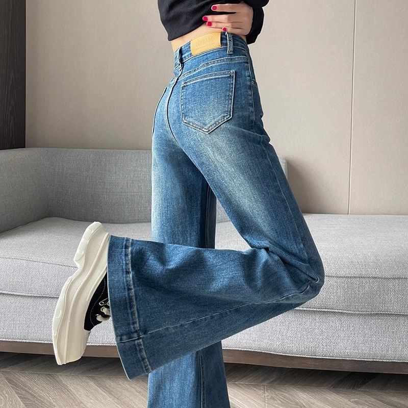 Plus Size High Waisted Retro Flared Jeans Women's Slimming Trendy Loose Fitting Flared Pants England Style Fashion_mkmklike.com