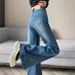 Plus Size High Waisted Retro Flared Jeans Women's Slimming Trendy Loose Fitting Flared Pants England Style Fashion_mkmklike.com