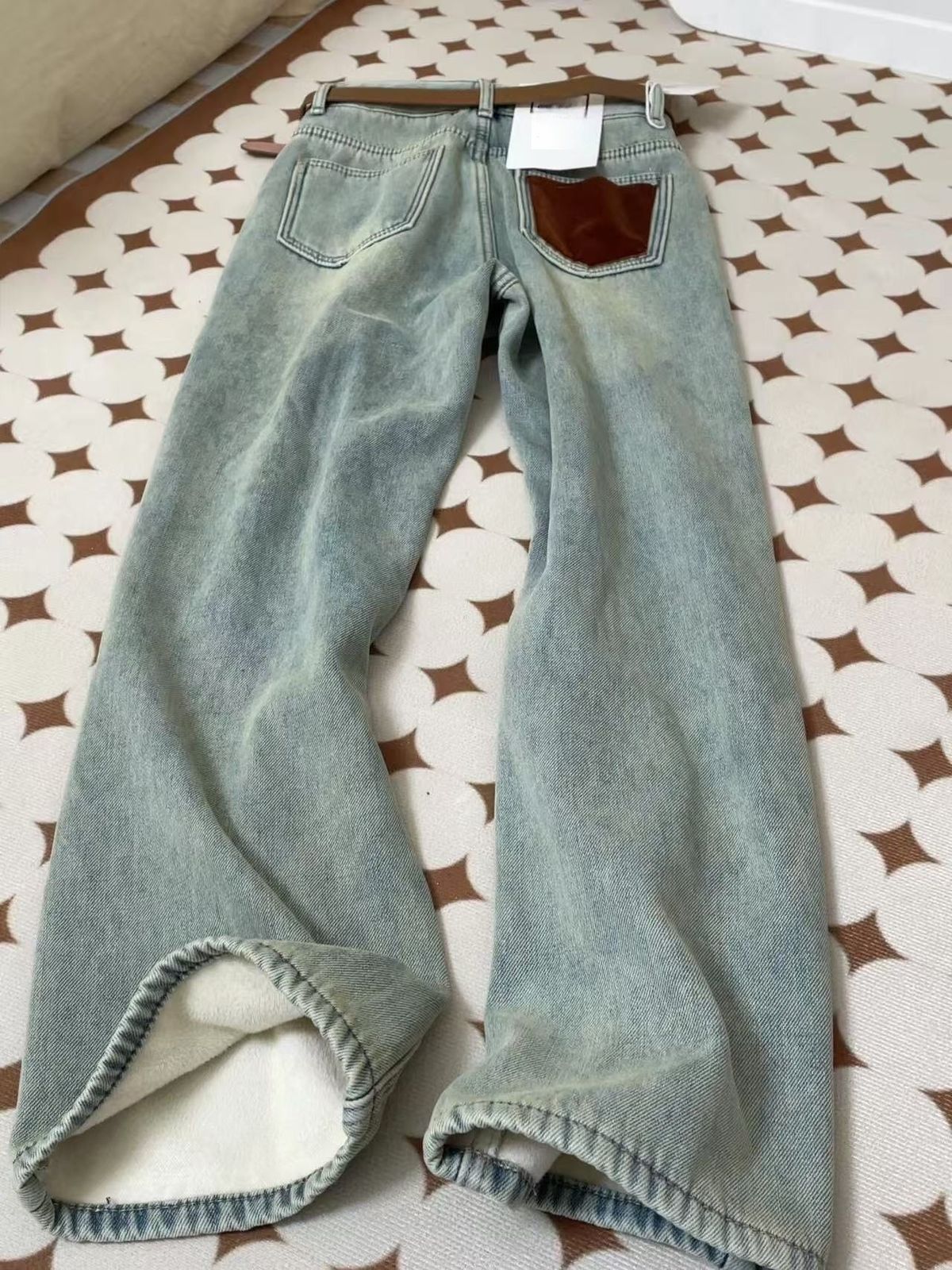 Women's High-Waisted Straight-Leg Fleece-Lined Jeans – Vintage Washed Denim Pants With Color Blocking For Winter (S-2XL, Classic Blue)_mkmklike.com