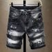 Men's Distressed Denim Shorts – Paint Splatter & Patchwork Design, Stretch Fit 5-Inch Inseam Summer Washed Shorts_mkmklike.com