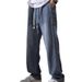 Men's Vintage Washed Jeans – Starry Sky Pattern & Loose Straight Fit, High-Street Casual Style_mkmklike.com