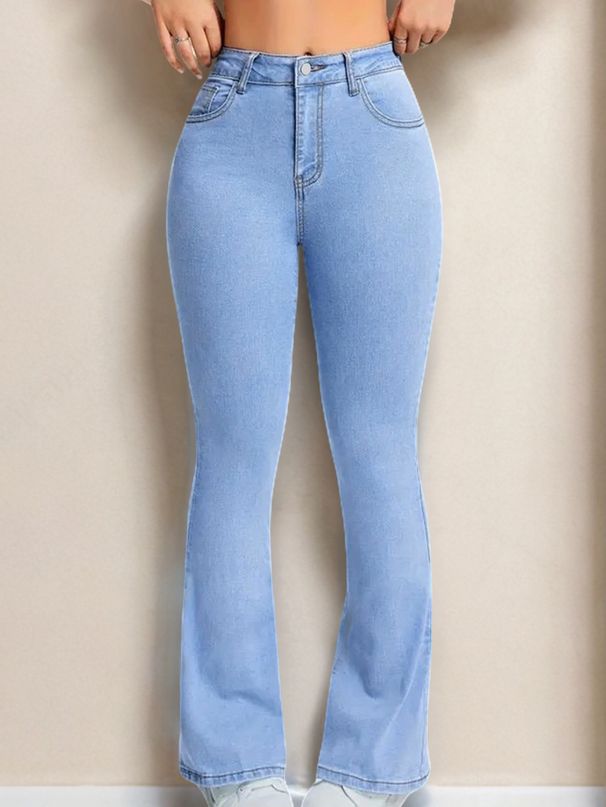 Women's Clothing Retro Flared High-Waisted Jeans – Stretch Denim Bootcut Pants With 70s Vintage Vibes (Light Blue)_mkmklike.com