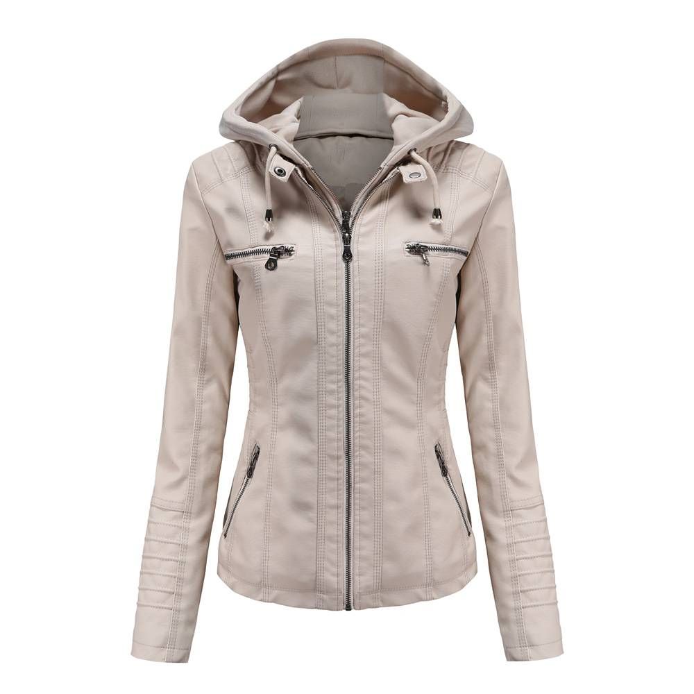 Hooded leather jacket two-piece set can remove oversize leather jacket female PU washed leather_mkmklike.com