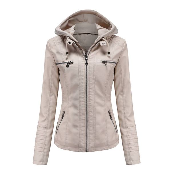 Hooded leather jacket two-piece set can remove oversize leather jacket female PU washed leather_mkmklike.com