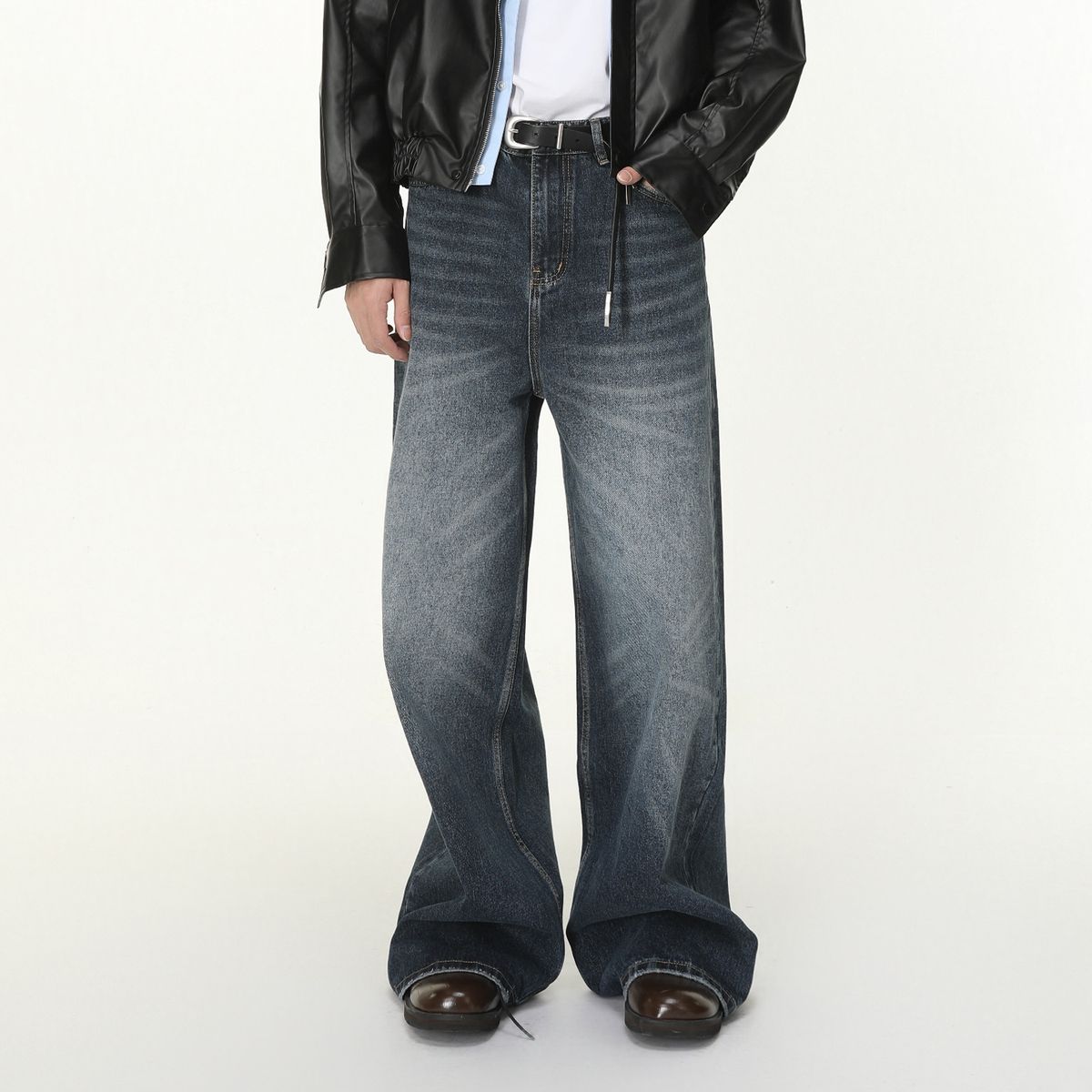 Men's Clothing Vintage Washed Straight-Leg Jeans – Relaxed Fit With Cat Whisker Distressing & High Cotton Content, Trendy Oversized Silhouette_mkmklike.com