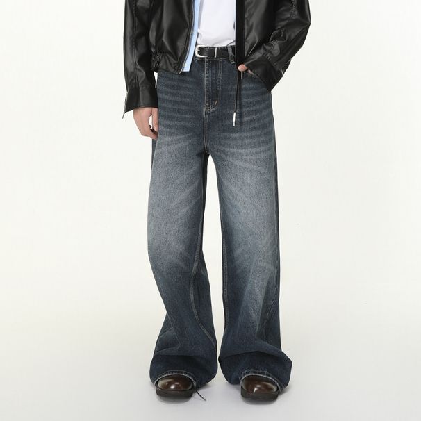 Men's Clothing Vintage Washed Straight-Leg Jeans – Relaxed Fit With Cat Whisker Distressing & High Cotton Content, Trendy Oversized Silhouette_mkmklike.com