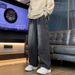 Men's Washed Straight-Leg Jeans – Japanese & Korean Streetwear Style (S-3XL, Blue/Black)_mkmklike.com