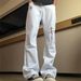 American Printed Jeans Unisex Spring Summer Cool Versatile Slim Straight Flared Pants High Street White_mkmklike.com