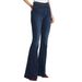 Women's Clothing Early Spring High Waist Dark Blue Mid Line Slim Fit Big Flared Denim Trousers_mkmklike.com