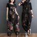 Summer Vintage-tyle Plu-ize Women' Denim Overall, Looe Fit, Printed, Large Pocket, Drop-crotch, Caual Harem_mkmklike.com