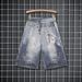 Vintage High Street Distressed Denim Capri Pants - Unisex Relaxed Fit Drop Crotch 7/10 Length Jeans For Summer_mkmklike.com