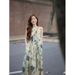Chicco Summer Gentle Outfit 2024 New Korean Version Slimming Denim Jacket Printed Vest Dress Two-Piece Set_mkmklike.com