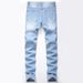 Suitable For All Seasons Ripped For Straight Leg Plus Size Light Blue Jeans Men_mkmklike.com