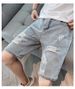 Men's Trendy Ripped Denim Shorts Loose Fit plus Size Straight Leg Casual Summer Thin Mid-Length Riding Breeches_mkmklike.com