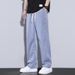 Men's Summer Ice Silk Jeans Loose Fit Ultra Thin Lyocell Straight Leg Durable Drawstring Work Pants_mkmklike.com
