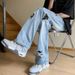 Men's Heavyweight Retro Distressed Light Blue Jeans Casual Edgy Straight Leg Loose Fit Wide Leg Trousers_mkmklike.com