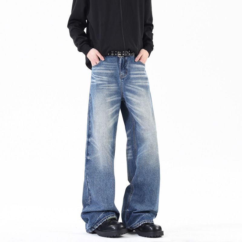 Hand-Sanded 3D Cat Whisker Washed Jeans For Men – Relaxed A-Line Fit, High-Waisted Tall Stretch, Vintage Streetwear Essential_mkmklike.com