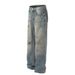 American Style Blue Washed Dirty Dyed Ripped Jeans High Street Cleanfit Slim Straight Flared Floor-Length Pants_mkmklike.com