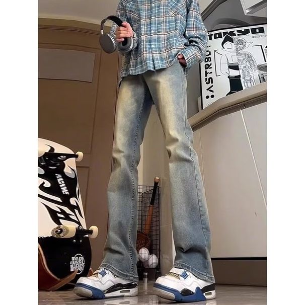 Men's Clothing Cleanfit Smoky Grey Jeans Men's Autumn Slim Straight Flared Pants Retro Vibe Casual Pants_mkmklike.com