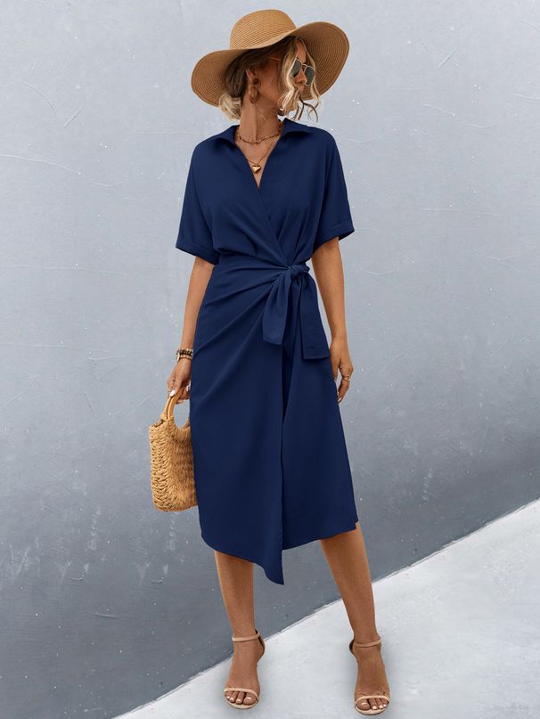 Women's Clothing Wrap Short Sleeve Dress_mkmklike.com