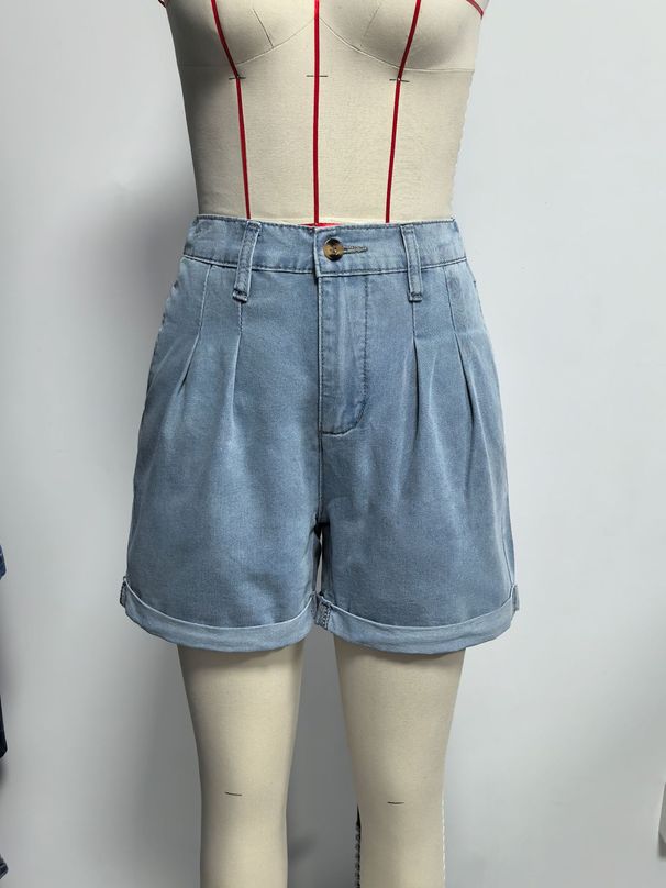 K New European And American Loose Collar Denim Shirt With Rolled Edge Shorts Two-piece Set For Women's Casual Wear_mkmklike.com