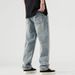 Men's Clothing & Archer0603 & American High Street Trend Brand Retro Jeans Men's Loose Straight Leg Printed Vibe Wide Leg Trousers_mkmklike.com