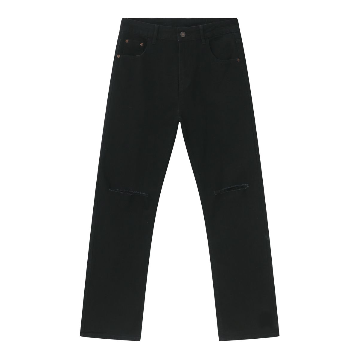 EF JEANS | 2024 New American Street Trend Fashion Pure Black Ripped Slim-fit Jeans Ruffian Handsome_mkmklike.com