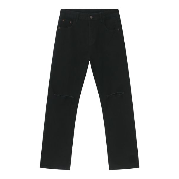 EF JEANS | 2024 New American Street Trend Fashion Pure Black Ripped Slim-fit Jeans Ruffian Handsome_mkmklike.com
