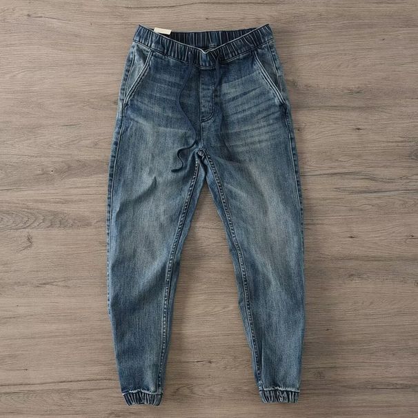Men's Heavyweight Slim Fit Jeans Fall Winter Loose Fit Drawstring Stretch Harem Pants Trendy Retro Style_mkmklike.com