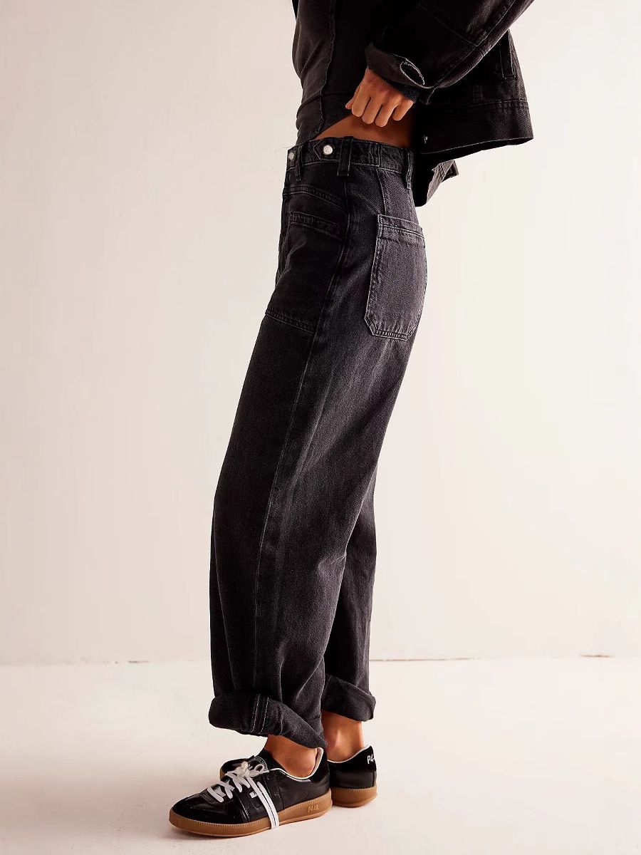 Women's Clothing New Street Fashion Non Elastic Washed Straight Wide Leg Women's Jeans_mkmklike.com