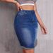 Women's Clothing New Casual Fashion Elastic High Waist Slimming Slit Hip Covering Denim Skirt_mkmklike.com