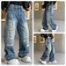 Vintage Distressed Men's Relaxed Fit Wide Leg Jeans | High Street Style | Handmade Ripped Details | Comfortable Cotton Denim_mkmklike.com