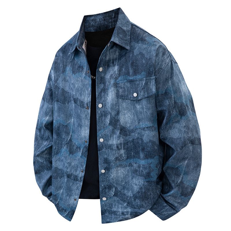American Tie Dye Long Sleeved Shirt Men In Spring Autumn, New Casual Loose Collared Jacket For Men, Cool And Stylish_mkmklike.com