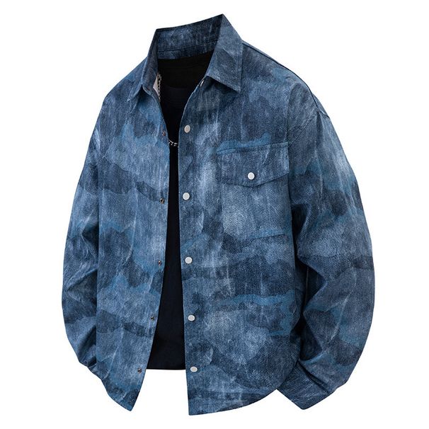 American Tie Dye Long Sleeved Shirt Men In Spring Autumn, New Casual Loose Collared Jacket For Men, Cool And Stylish_mkmklike.com