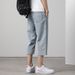 Summer Thin Men's Casual Wide Leg Cropped Denim Shorts Light Blue Loose Fit Youthful Trendy In Stock_mkmklike.com