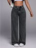High Waisted Loose Fitting Wide Leg Trousers Floor Length Black Straight Leg Jeans for Women_mkmklike.com