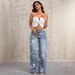 Streetwear Print Jeans For Women - Oversized High Waist Wide Leg Denim Pants With Vintage Vibe, Comfortable Cotton Blend, Fall Fashion_mkmklike.com