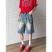 Men's Clothing Floral Embroidery Design Denim Shorts For Men SummerRetro Patch Shorts Trendy Straight Wide Leg Pants_mkmklike.com