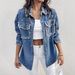Beaded Contrast Denim Jacket – Long Sleeve Vintage Workwear With Embellished Details (S-XL, Classic Blue Washed)_mkmklike.com