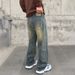 Men's Retro Washed Distressed Straight Leg Jeans - Vintage Style Comfort Fit Denim Pants For Casual Wear_mkmklike.com