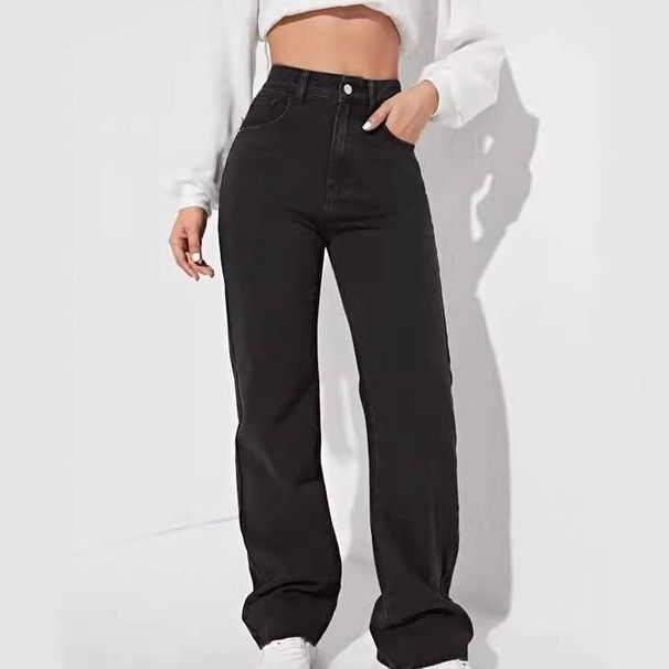 Women's Clothing Black Jeans For Women New Hot Selling Casual Street Straight Trousers High Waist Washed Jeans_mkmklike.com