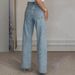 Women's Clothing Hot Diamond Star High Waist Washed Jeans Spring Loose Slim All Match Straight Pants_mkmklike.com