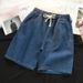 Men's Clothing Men's Denim Shorts Style Summer Loose Fit Washed Five Point Casual Elastic Waist Trendy Versatile_mkmklike.com