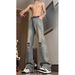 Ripped Jeans Men's Straight Loose Washed Retro American High Street Pants Trendy Brand Ruffian Handsome Scimitar Slightly Pulled Pants_mkmklike.com