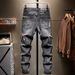 Men's Slim Fit Ripped Jeans Distressed Black Grey Denim Stretch Skinny Fit Cat Whisker Wash Trendy Casual Pants_mkmklike.com