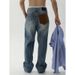 Men's Trendy Retro Patchwork Washed Distressed Blue Straight Leg Jeans Loose Fit Wide Leg Casual Trousers Stylish Design_mkmklike.com